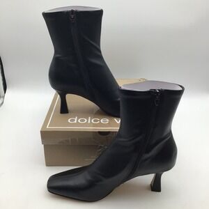 Dolce‎ Vita Glamor Black Stella Square Toe Kitten Heel Ankle Boots Size 12 NEW